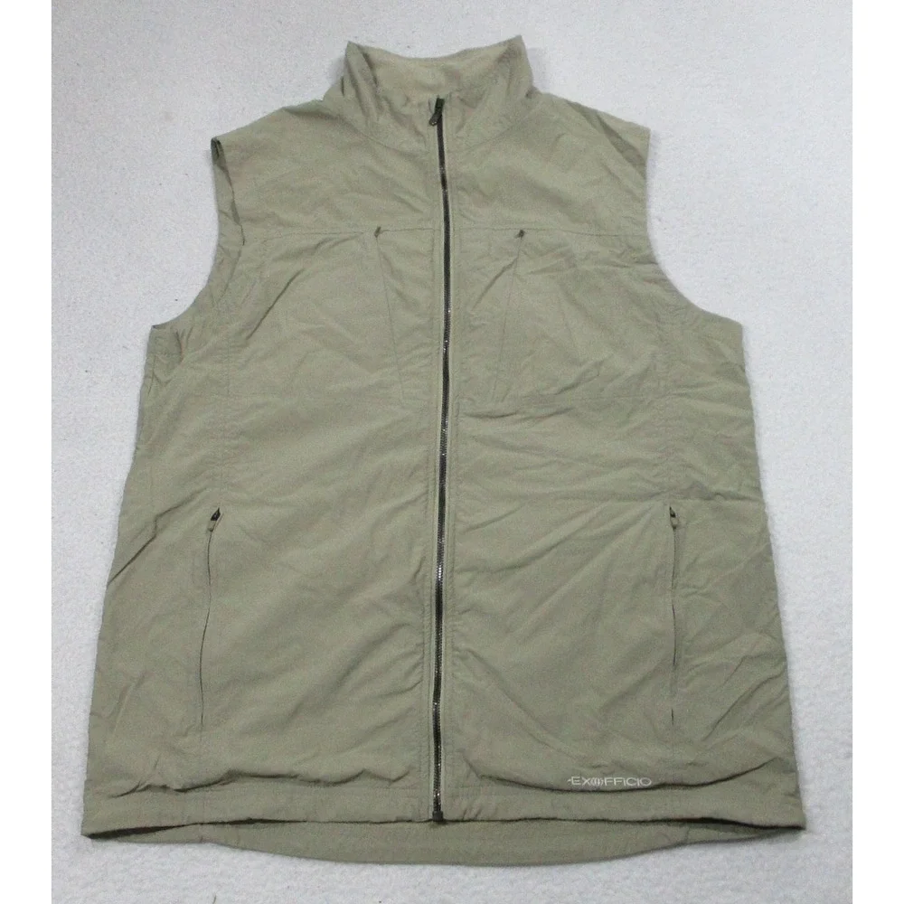 ExOfficio Vest‎ Mens Large Khaki Travel Multi Pocket Zip Front Outdoor Hiking